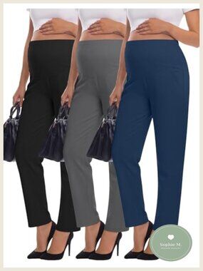 3 Pack Maternity Ankle Dress Pants Women's Work Pants